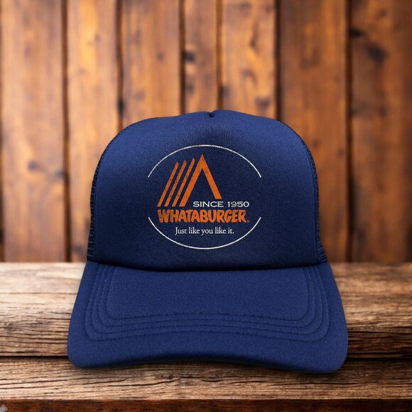 Whataburger Mens Trucker Hat Navy Retro Logo Fast Food Burger Cap - Picture 1 of 4